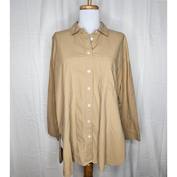 Madewell Signature Poplin Oversize Shirt Button Up Relaxed Long Sleeve Khaki M - Picture 3 of 13